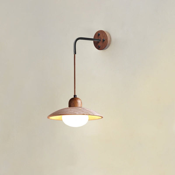 yellow travertine arched wall sconce walnut