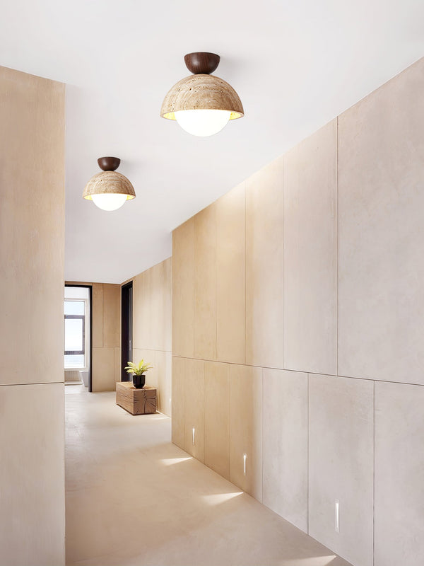 yellow travertine bud flush mount ceiling light