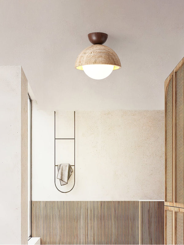 yellow travertine bud flush mount ceiling light