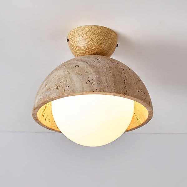 yellow travertine bud flush mount ceiling light