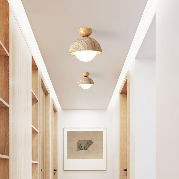 yellow travertine bud flush mount ceiling light