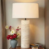 yellow travertine column table lamp off white shade
