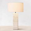 yellow travertine column table lamp off white shade