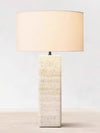 yellow travertine column table lamp off white shade