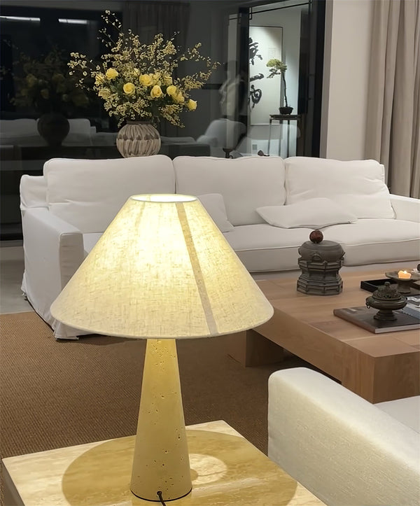 yellow travertine column table lamp off white shade