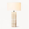 yellow travertine column table lamp off white shade