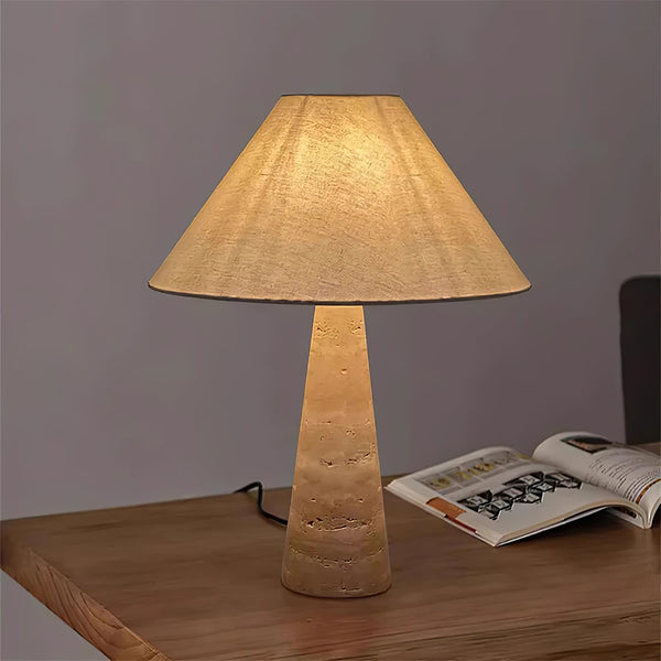 yellow travertine column table lamp off white shade