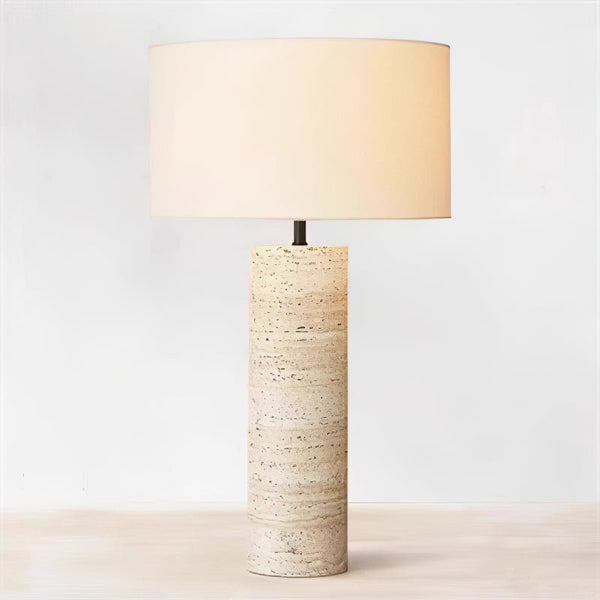 yellow travertine column table lamp off white shade