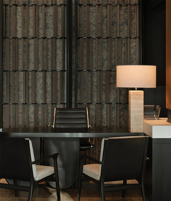 yellow travertine column table lamp off white shade