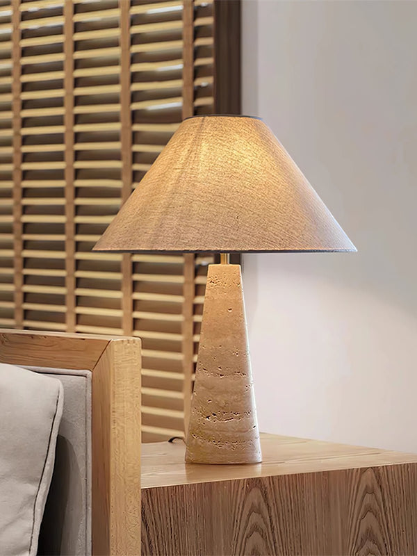 yellow travertine column table lamp off white shade