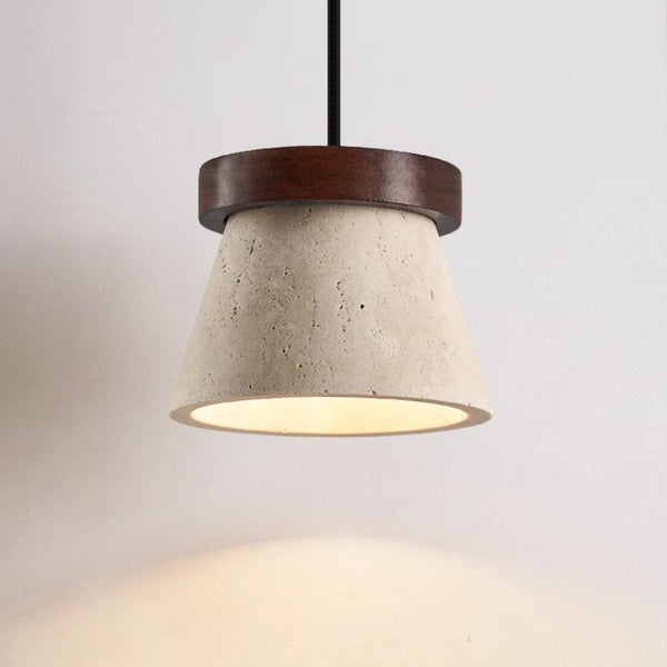 yellow travertine cone pendant light walnut ring