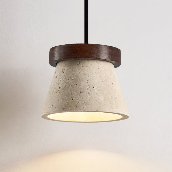 yellow travertine cone pendant light walnut ring