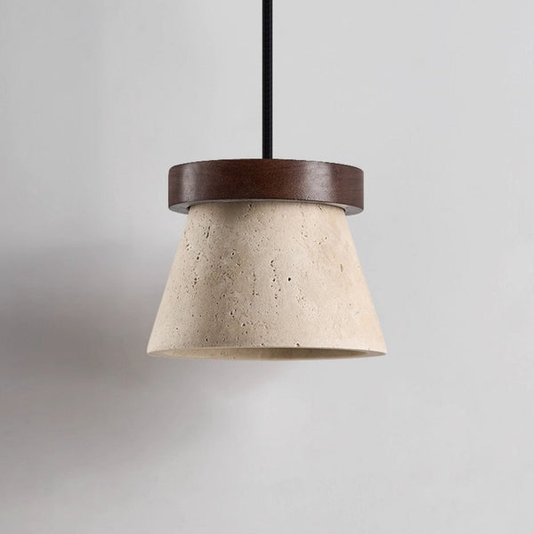 yellow travertine cone pendant light walnut ring