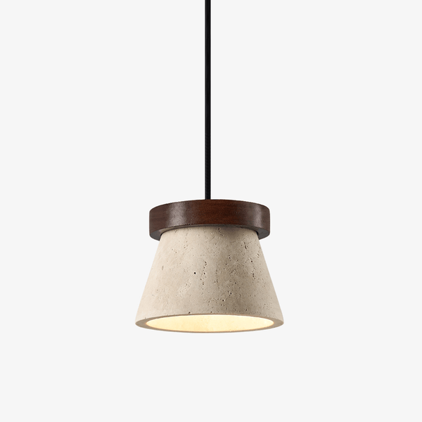 yellow travertine cone pendant light walnut ring