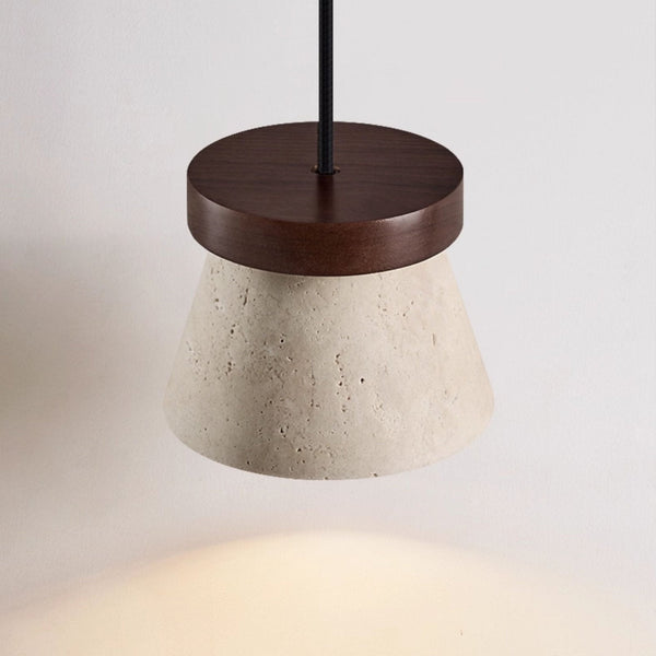 yellow travertine cone pendant light walnut ring