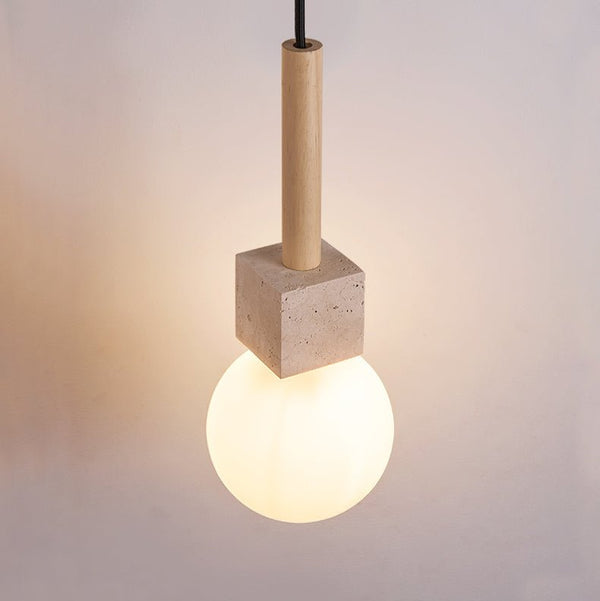 yellow travertine cube globe pendant light