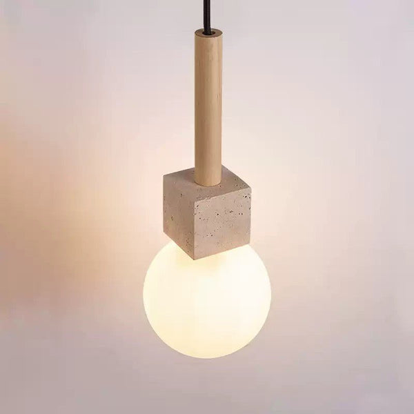 yellow travertine cube globe pendant light