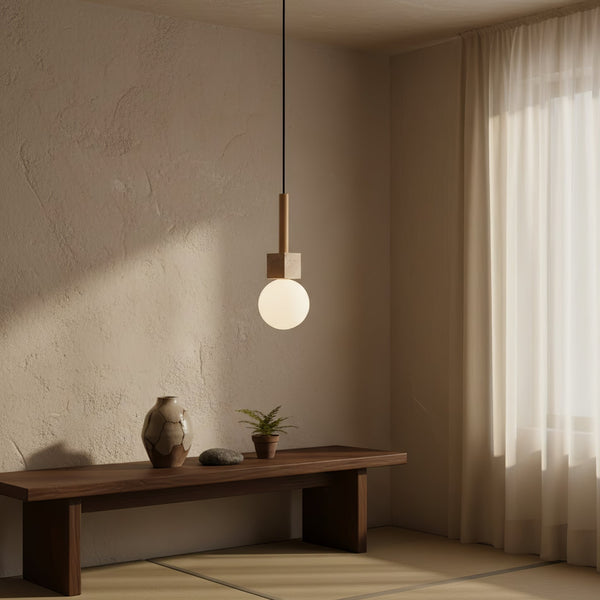 yellow travertine cube globe pendant light