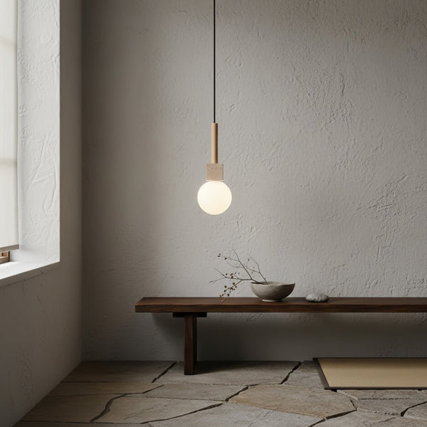 yellow travertine cube globe pendant light