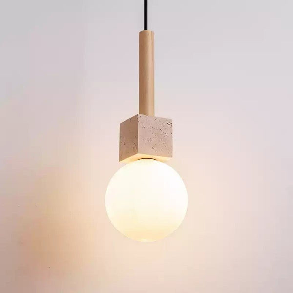 yellow travertine cube globe pendant light