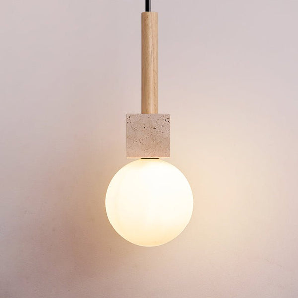 yellow travertine cube globe pendant light