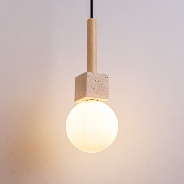 yellow travertine cube globe pendant light