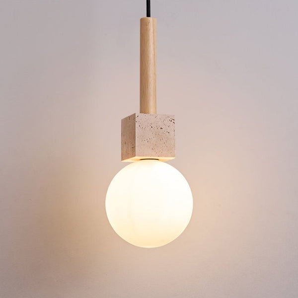 yellow travertine cube globe pendant light