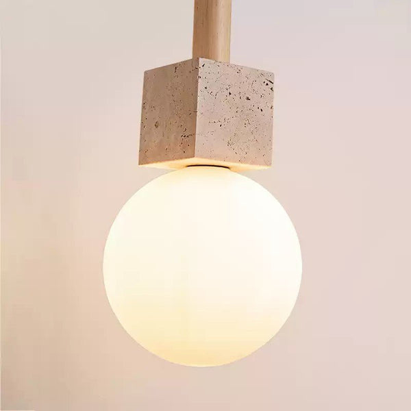 yellow travertine cube globe pendant light