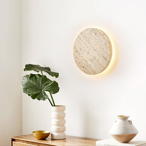 yellow travertine disc led wall sconce