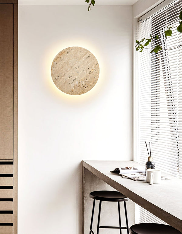 yellow travertine disc led wall sconce