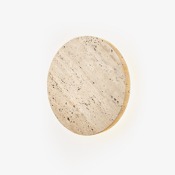 yellow travertine disc led wall sconce