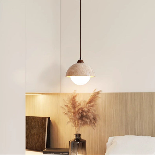 yellow travertine dome pendant light