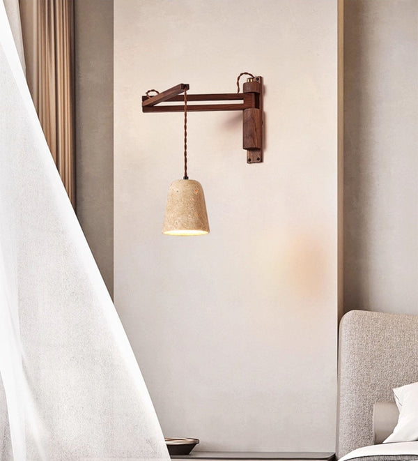 yellow travertine dome wall sconce walnut arm