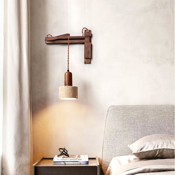 yellow travertine dome wall sconce walnut arm