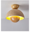 yellow travertine dome wood accent ceiling light