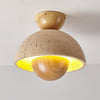 yellow travertine dome wood accent ceiling light