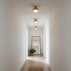 yellow travertine dome wood accent ceiling light