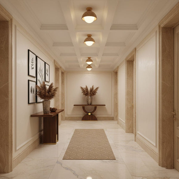 yellow travertine dome wood accent ceiling light