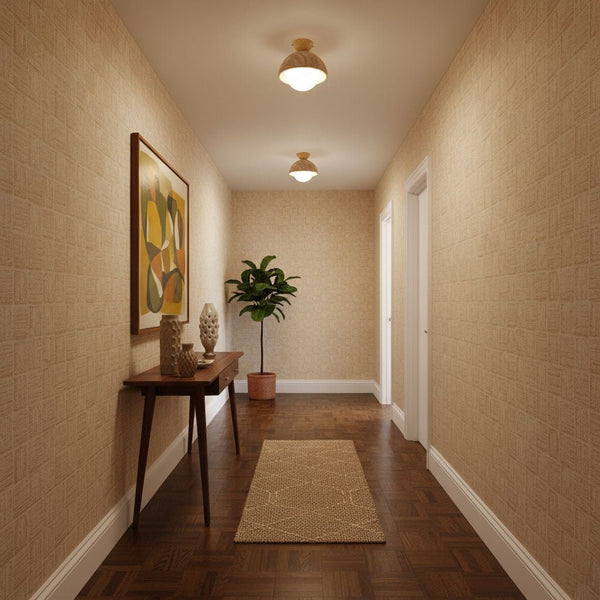yellow travertine dome wood accent ceiling light