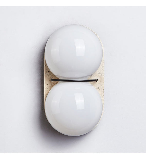 yellow travertine double globe wall sconce