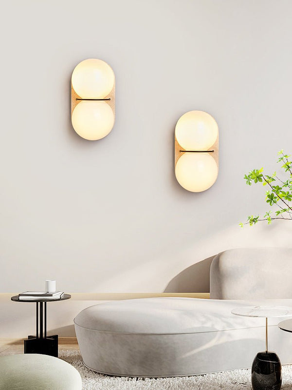 yellow travertine double globe wall sconce