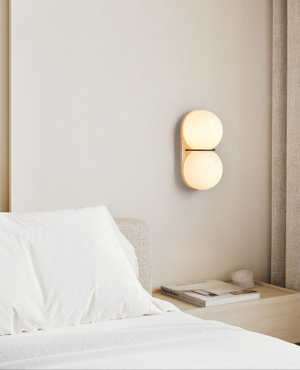 yellow travertine double globe wall sconce