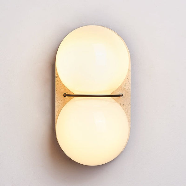 yellow travertine double globe wall sconce