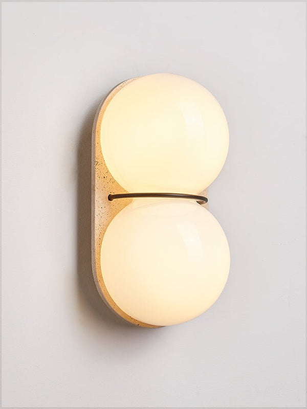 yellow travertine double globe wall sconce
