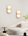 yellow travertine double globe wall sconce