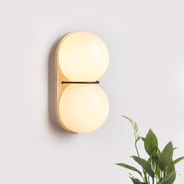 yellow travertine double globe wall sconce