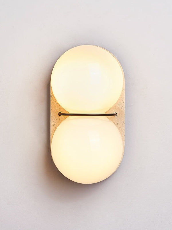 yellow travertine double globe wall sconce