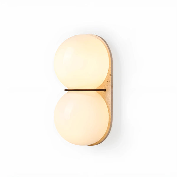 yellow travertine double globe wall sconce