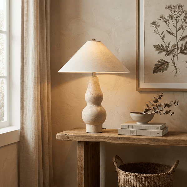 yellow travertine double gourd table lamp
