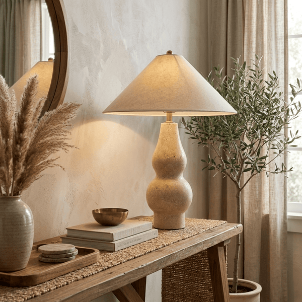 yellow travertine double gourd table lamp
